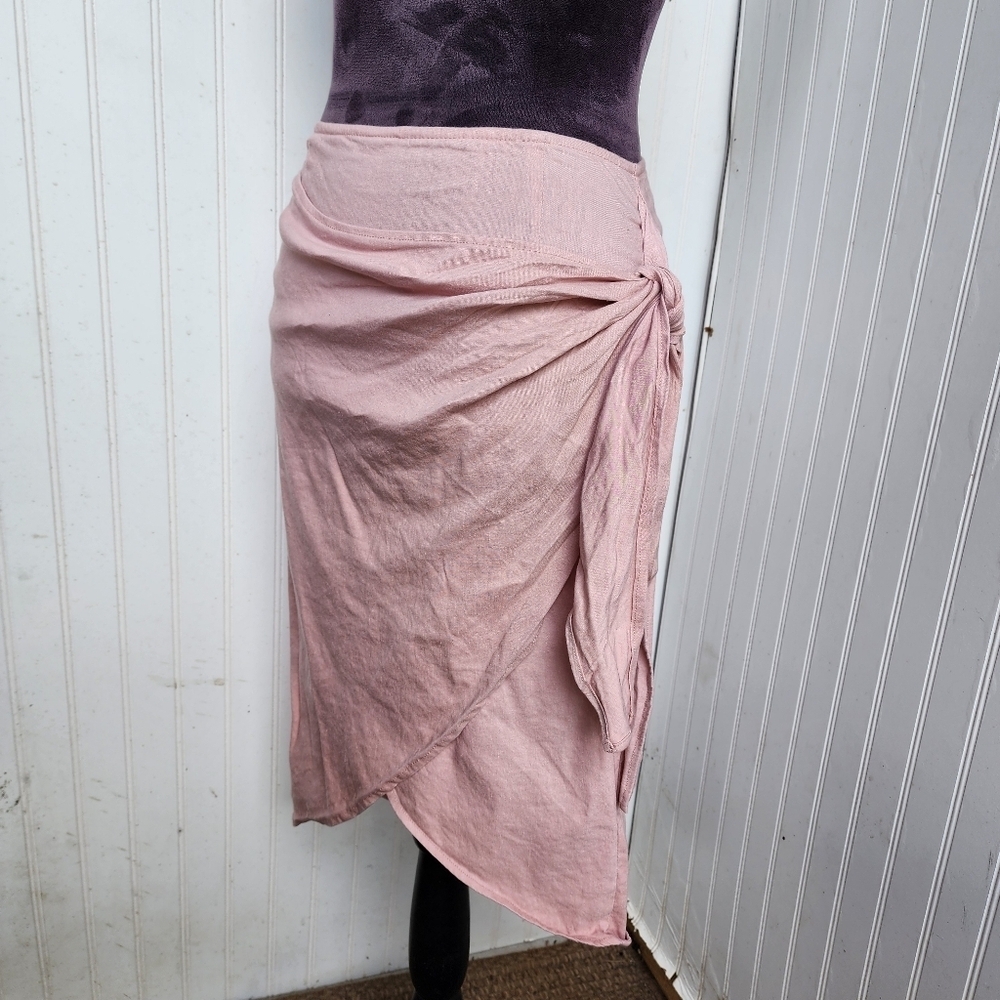 SHORE USA WOMEN'S WRAP SKIRT PINK Stretch LINEN $138 Viscose XS Sk8 - Picture 2 of 13
